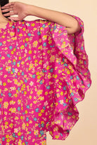The Kaftan Company Nightdress Vibrant Pink Floral Print Nighty with Ruffled Cape Sleeves