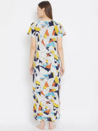 The Kaftan Company Nightdress White Abstract Geometric Print Viscose Nightdress with Pockets