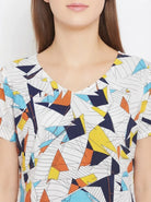 The Kaftan Company Nightdress White Abstract Geometric Print Viscose Nightdress with Pockets