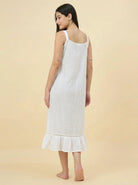 The Kaftan Company Nightdress White Cotton Strappy Nightdress with Lace Trim and Ruffle Hem