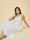 White Cotton Strappy Nightdress with Lace Trim and Ruffle Hem
