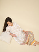 The Kaftan Company Nightdress White Cotton Viscose Nightdress with Gold Baroque Print & Lace Detail