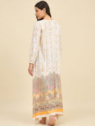 The Kaftan Company Nightdress White Cotton Viscose Nightdress with Gold Baroque Print & Lace Detail