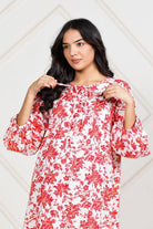 The Kaftan Company Nightdress White Floral Cotton Dobby Maternity Dress with Nursing Placket