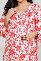 The Kaftan Company Nightdress White Floral Cotton Dobby Maternity Dress with Nursing Placket