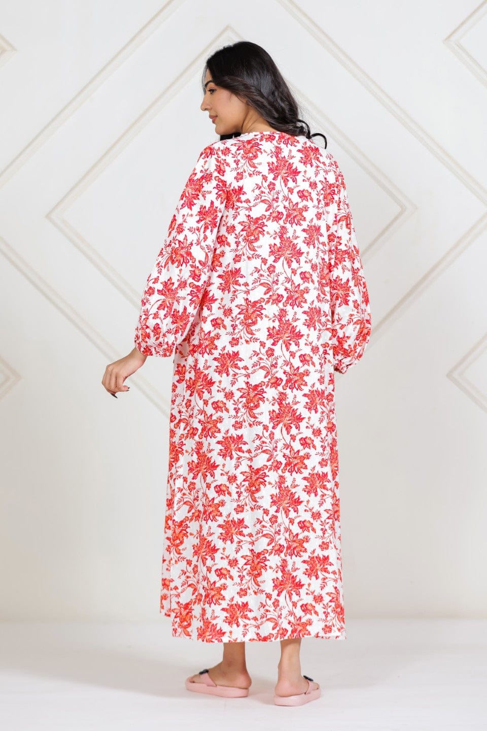 The Kaftan Company Nightdress White Floral Cotton Dobby Maternity Dress with Nursing Placket