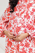 The Kaftan Company Nightdress White Floral Cotton Dobby Maternity Dress with Nursing Placket