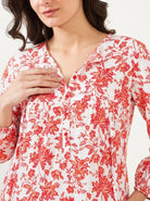 The Kaftan Company Nightdress White Floral Cotton Dobby Maternity Dress with Nursing Placket