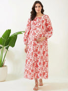The Kaftan Company Nightdress White Floral Cotton Dobby Maternity Dress with Nursing Placket