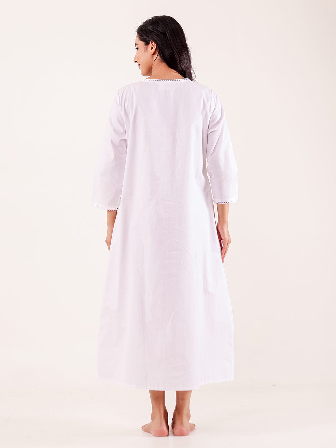 The Kaftan Company Nightdress White Hand Embroidered Cotton Nightdress