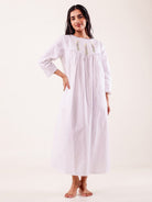 The Kaftan Company Nightdress White Hand Embroidered Cotton Nightdress