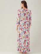 The Kaftan Company Nightdress White Lily and Butterfly Print Viscose Nightdress with Ruffle Yoke