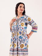 The Kaftan Company Nightdress White Multicolor Floral Printed Cotton Nightdress