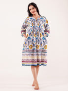 The Kaftan Company Nightdress White Multicolor Floral Printed Cotton Nightdress