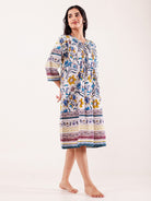 The Kaftan Company Nightdress White Multicolor Floral Printed Cotton Nightdress