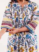 The Kaftan Company Nightdress White Multicolor Floral Printed Cotton Nightdress