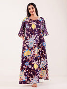 The Kaftan Company Nightdress Wine Floral Printed Modal Nightdress
