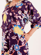 The Kaftan Company Nightdress Wine Floral Printed Modal Nightdress
