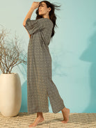 The Kaftan Company Nightdress Women Spiral Pattern Black Cotton Chic Nightdress