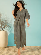 The Kaftan Company Nightdress Women Spiral Pattern Black Cotton Chic Nightdress