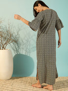 The Kaftan Company Nightdress Women Spiral Pattern Black Cotton Chic Nightdress
