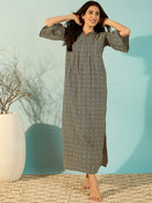The Kaftan Company Nightdress Women Spiral Pattern Black Cotton Chic Nightdress