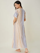 The Kaftan Company Nightdress Yellow and Grey Striped Handloom Cotton Fitted Nightdress