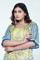 The Kaftan Company Nightdress Yellow & Blue Printed Satin Nightdress with Pockets