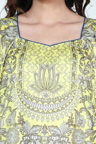 The Kaftan Company Nightdress Yellow & Blue Printed Satin Nightdress with Pockets