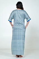 The Kaftan Company Nightdress Yellow & Blue Printed Satin Nightdress with Pockets