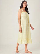 The Kaftan Company Nightdress Yellow Check Print Cotton Negligee with Lace Trim