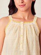The Kaftan Company Nightdress Yellow Check Print Cotton Negligee with Lace Trim