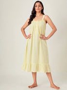 The Kaftan Company Nightdress Yellow Check Print Cotton Negligee with Lace Trim