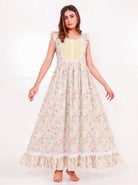 The Kaftan Company Nightdress Yellow Floral Print Cotton Nightdress