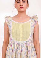The Kaftan Company Nightdress Yellow Floral Print Cotton Nightdress