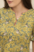 The Kaftan Company Nightdress Yellow Floral Print Modal Nightdress with Pintuck
