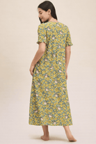 The Kaftan Company Nightdress Yellow Floral Print Modal Nightdress with Pintuck