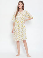 The Kaftan Company Nightdress Yellow Floral Short Cotton Nightdress