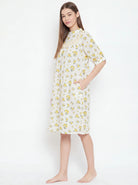 The Kaftan Company Nightdress Yellow Floral Short Cotton Nightdress