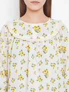 The Kaftan Company Nightdress Yellow Floral Short Cotton Nightdress