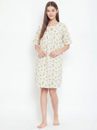The Kaftan Company Nightdress Yellow Floral Short Cotton Nightdress