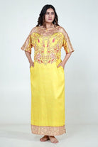 The Kaftan Company Nightdress Yellow Ombre Printed Satin Nightdress with Pockets