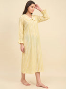 The Kaftan Company Nightdress Yellow Striped Nightdress with Ruffle Collar