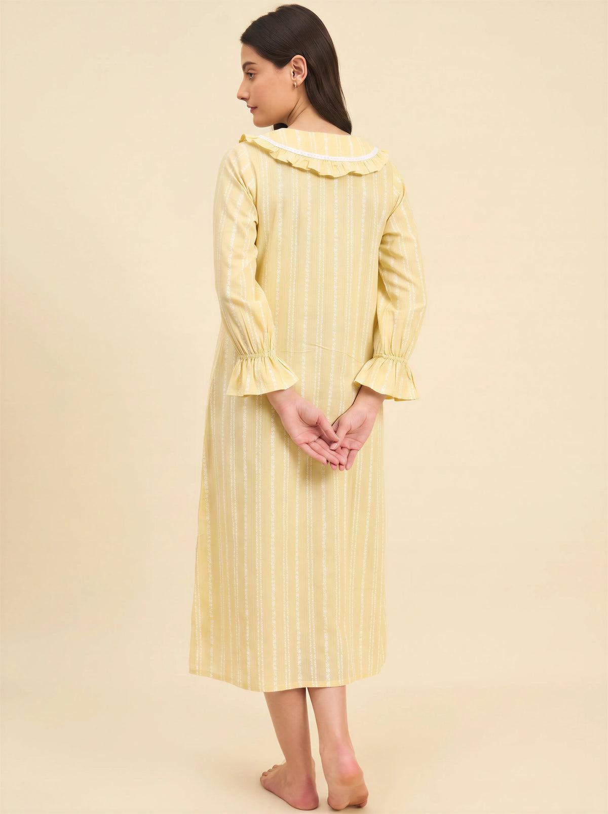 The Kaftan Company Nightdress Yellow Striped Nightdress with Ruffle Collar