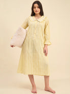 The Kaftan Company Nightdress Yellow Striped Nightdress with Ruffle Collar