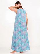 The Kaftan Company Nightwear Blue Watercolour Print Cotton Nightdress
