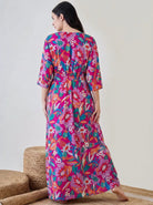 The Kaftan Company Nightwear Fuschia Bold Floral Print Viscose Nightdress
