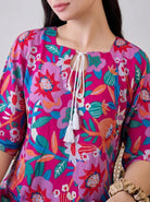 The Kaftan Company Nightwear Fuschia Bold Floral Print Viscose Nightdress