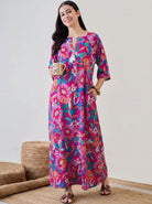 The Kaftan Company Nightwear Fuschia Bold Floral Print Viscose Nightdress