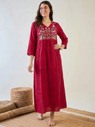 The Kaftan Company Nightwear Fuschia Floral Embroidered Yoke Modal Jacquard Nightdress